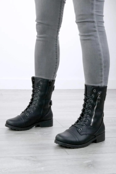 Product Low Heel Zip Military Ankle Biker Boots