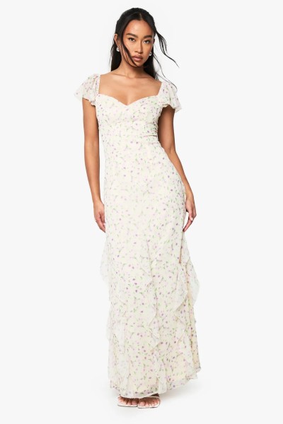 Product Floral Crinkle Chiffon Ruffle Maxi Dress