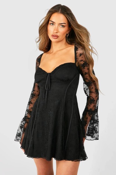 Product Lace Baby Doll Flare Sleeve Mini Dress